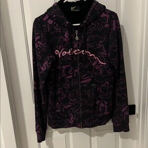 Volcom Black & Purple Fur Lined Hoodie
